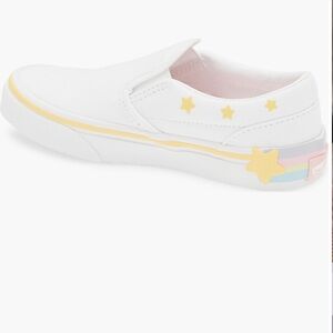 Vans White Kids Slip-On Sneakers with Yellow Stars